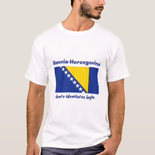 Bosnien Hercegovina Flagga + Karta + Text T-Shirt