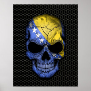 Bosnien-Hercegovina Flagga Skull på stålmesh Grap Poster