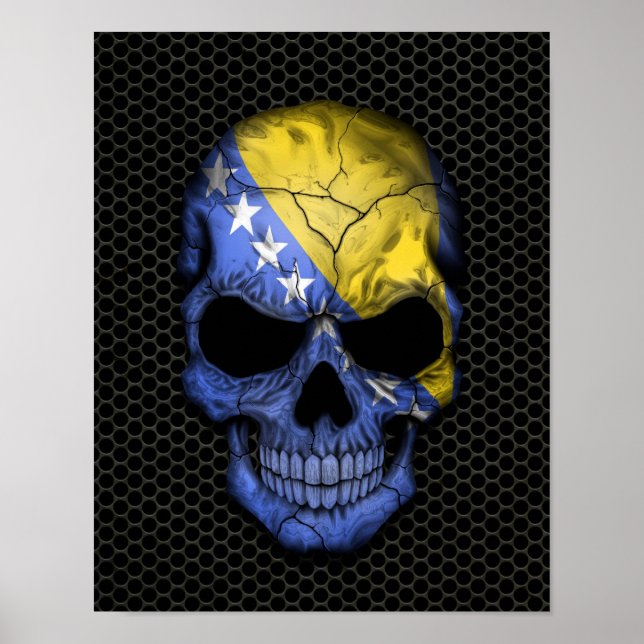 Bosnien-Hercegovina Flagga Skull på stålmesh Grap Poster (Framsidan)