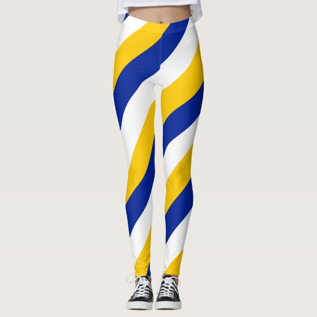 Bosnien National Flagga Färg Diagonal Stried Leggings (Framsida)