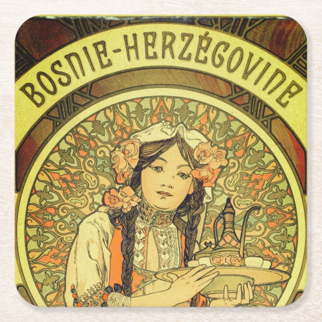 Bosnien och Hercegovina av Alphonse Mucha 1900 Underlägg Papper Kvadrat (Framsidan)