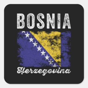 Bosnien och Hercegovina Flagga Distress Fyrkantigt Klistermärke