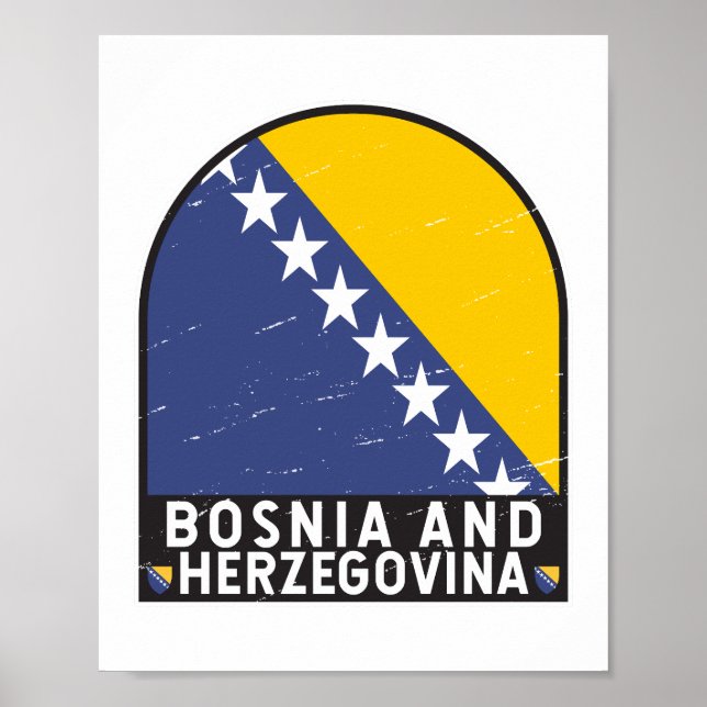 Bosnien och Hercegovina Flagga Emblem Distress Poster (Framsidan)