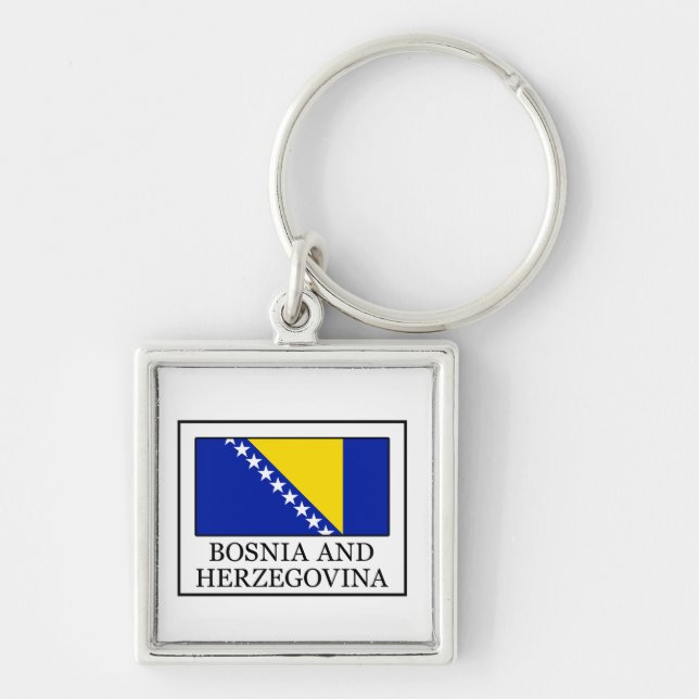 Bosnien och Hercegovina Fyrkantig Silverfärgad Nyckelring (Framsidan)