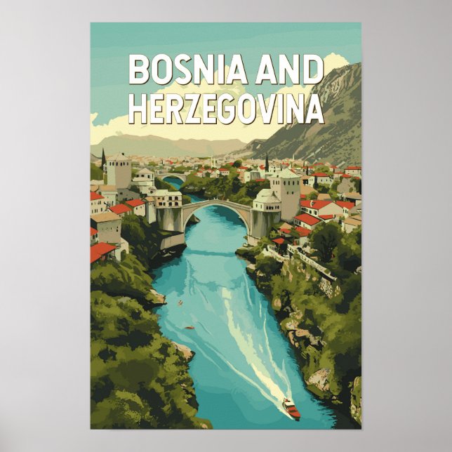 Bosnien och Hercegovina Illustration Resa Konst Poster (Framsidan)