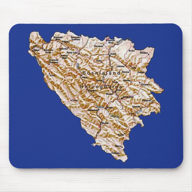 Bosnien och Hercegovina Karta Mousepad Musmatta (Framsidan)