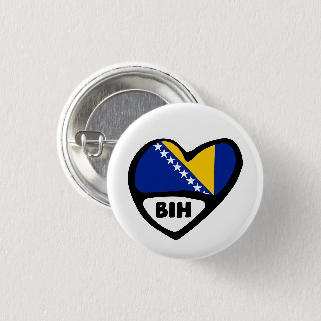 Bosnien och Hercegovina Land Code Flagga Heart BIH Knapp (Framsida & baksida)