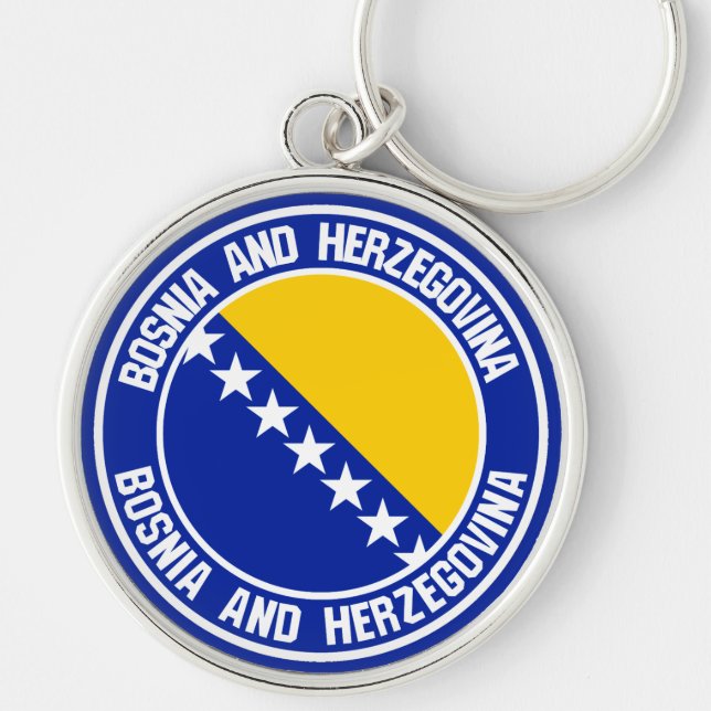 Bosnien och Hercegovina Round Emblem Rund Silverfärgad Nyckelring (Framsidan)