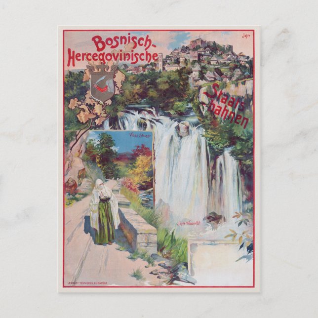 Bosnisch-Hercegovin ische Staatsbahnen Poster 1901 Vykort (Framsida)