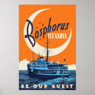 Bosphorus Istanbul, Turkiet, segelbåt, vintage Poster