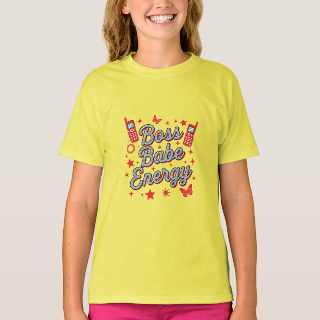 Boss Babe Energi – gul Power Tee (Framsida)