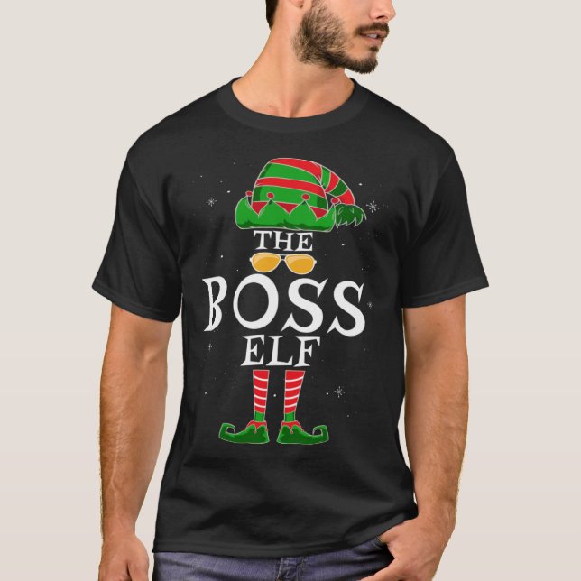 Boss Elf Group Matching Family Christmas Work T Shirt (Framsida)