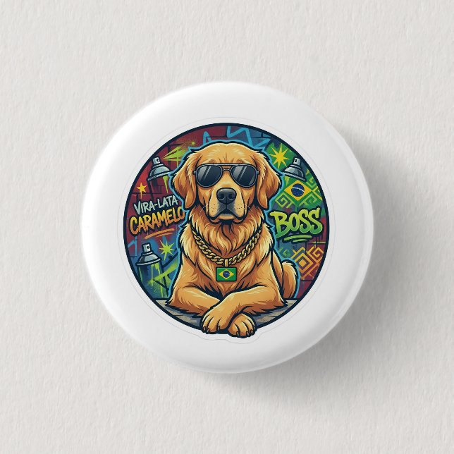 Boss Karamell Hund Gat Mem Sticker Knapp (Framsida)