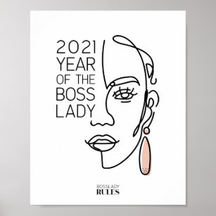 Boss Lady Line Art Face Typography Motivational Poster