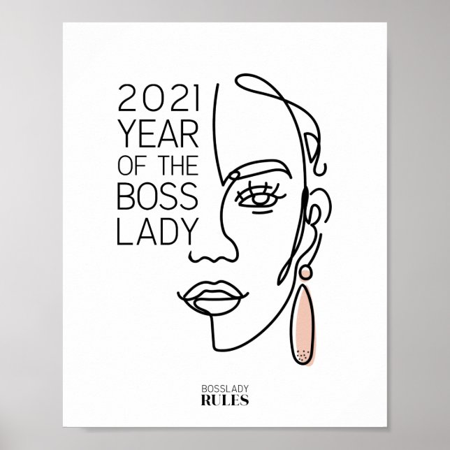 Boss Lady Line Art Face Typography Motivational Poster (Framsidan)