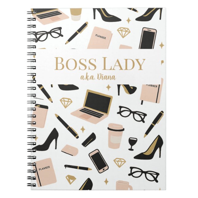 Boss Lady Notebook – Custom Name Gift for Women Anteckningsbok (Framsidan)