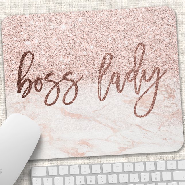 Boss Lady Rosa Guld Marmor Rosa Falskt Glitter Musmatta (Skapare uppladdad)