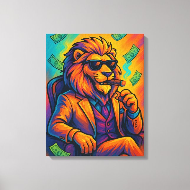 Boss Lion | Cool Rich Animal Artwork Canvastryck (Framsida)