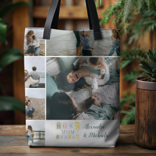 Boss Mom Energy Rutigt Fotokollage Tygkasse