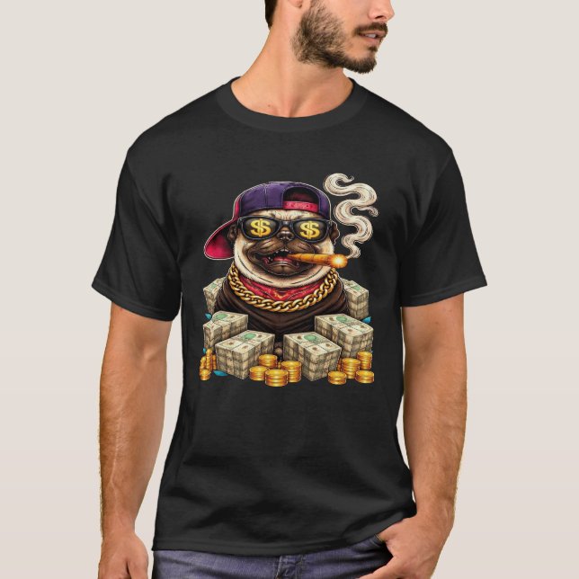 Boss Pug — Bling Pug med kontanter & cigarr" T Shirt (Framsida)