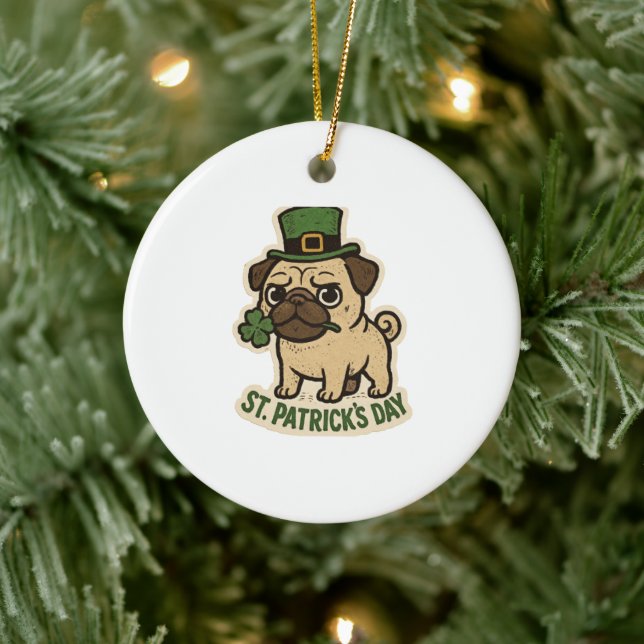 Boss Pug Leprechaun Hat St.Patrick's Day Julgransprydnad Keramik (Träd)