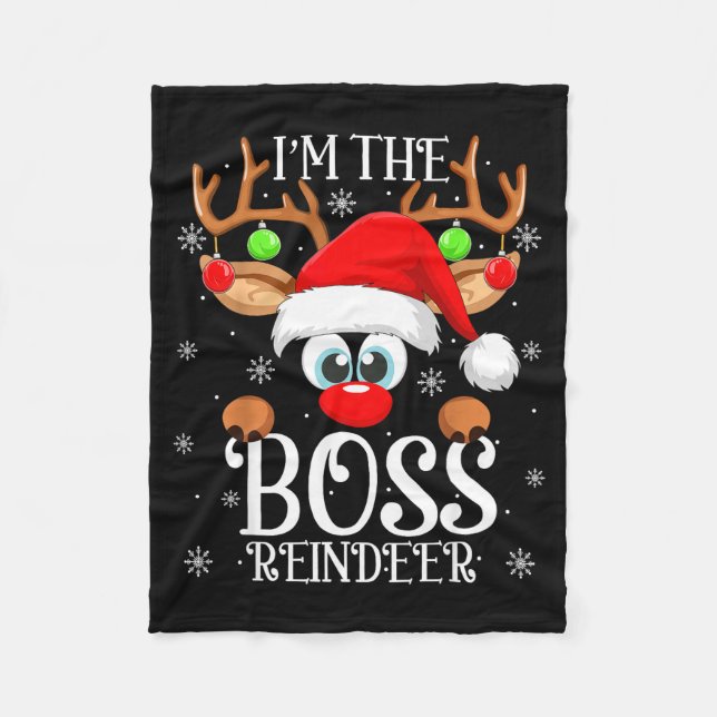 Boss Reindeer Christmas Family Matching Group Funn Fleecefilt (Framsidan)