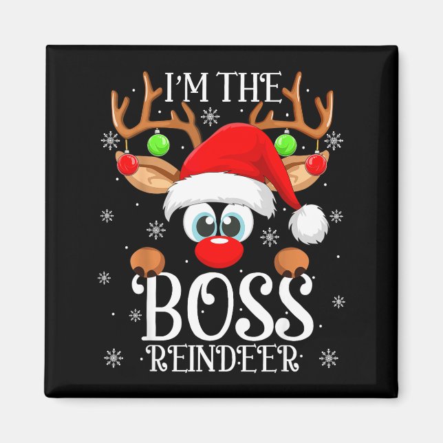 Boss Reindeer Christmas Family Matching Group Funn Magnet (Framsidan)