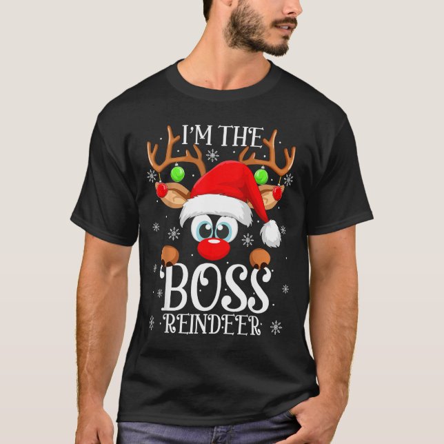 Boss Reindeer Christmas Family Matching Group Funn T Shirt (Framsida)
