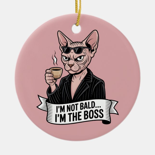 Boss Sphynx Cat Coffee Artwork Julgransprydnad Keramik (Framsidan)