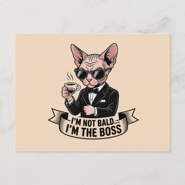 Boss Sphynx Katt Kaffe Illustration Vykort (Framsida)