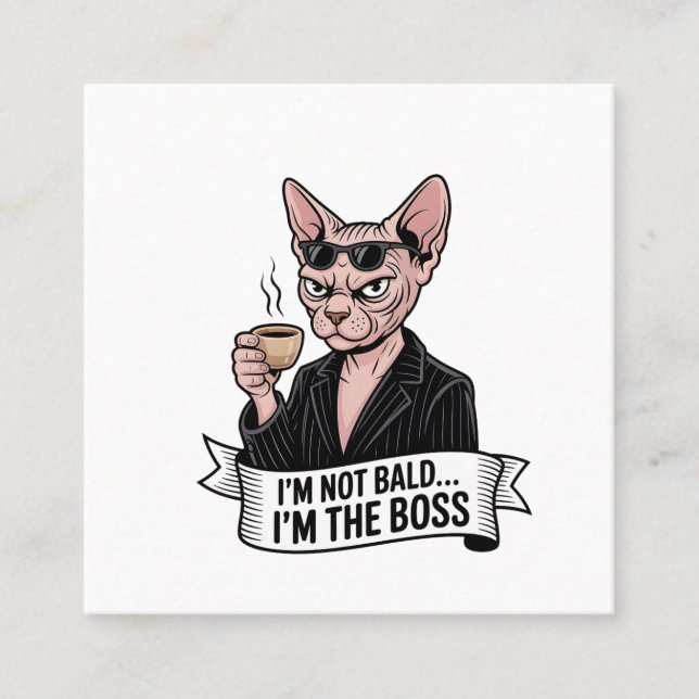 Boss Sphynx Katt Kaffe Konst Fyrkantigt Visitkort (Framsida)