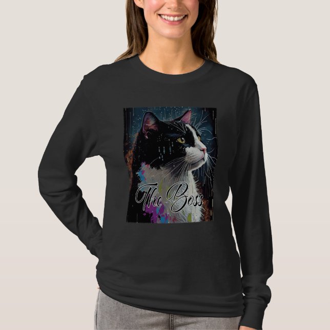 Boss Tuxedo Cat  for Mom Dad T Shirt (Framsida)