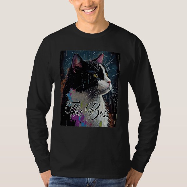 Boss Tuxedo Cat  for Mom Dad T Shirt (Framsida)