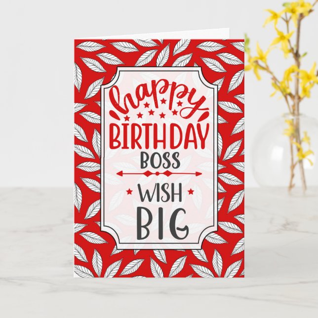 Boss Wish Big Red Botanical Typography Birthday Kort (Gul blomma)