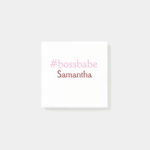 Bossbabe hashtag ljusrosa lägg till namn tjej chef post-it block