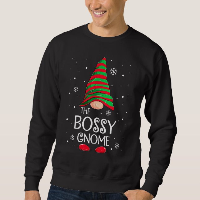 Bossig Gnome Matchande Familj Jul Pyjamas Xmas  Lång Ärmad Tröja (Framsida)