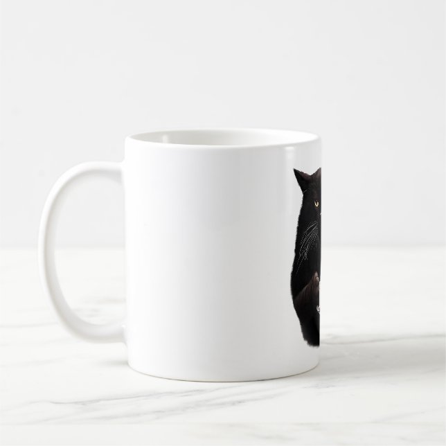 Bossy Black Cat Coffee Thumbs Up Kaffemugg (Vänster)