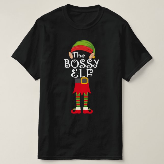 Bossy elf-familjens matchande jultomter t shirt (Design framsida)