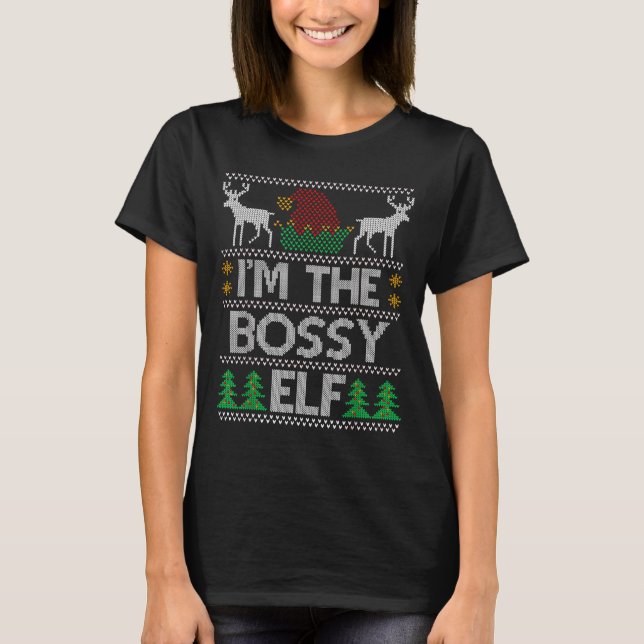 Bossy Elf Matching Family Group Christmas Party Pa T Shirt (Framsida)