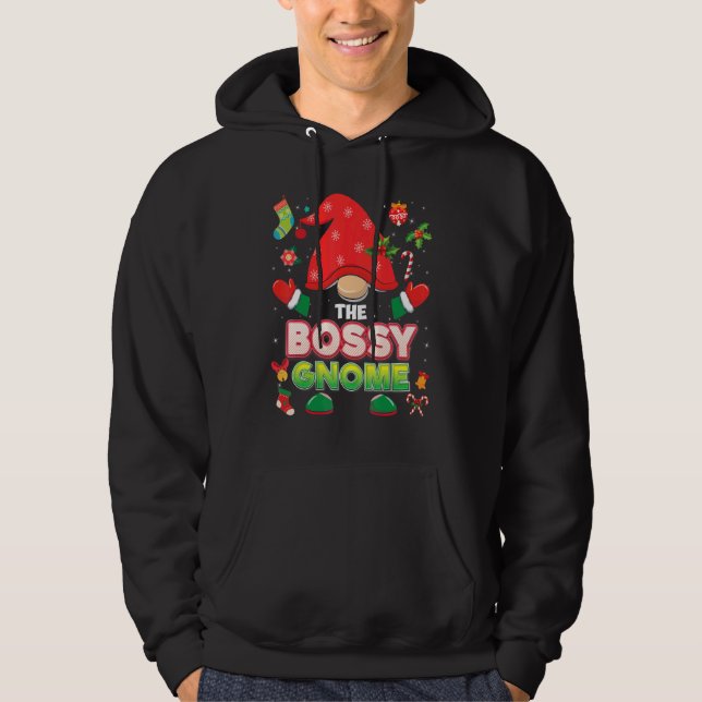 Bossy Gnome Matching Family God jul Pa Hoodie (Framsida)