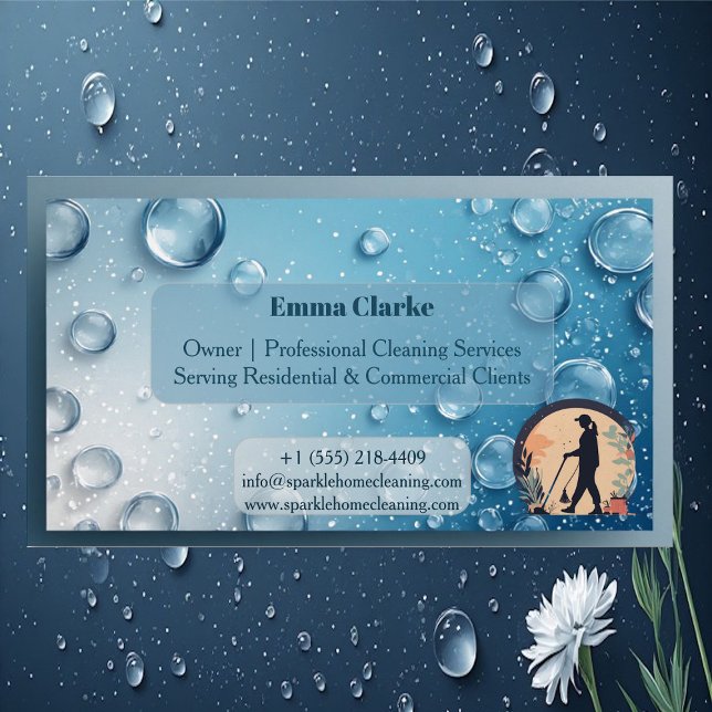Bostad & Kommersiell Rengöring Vattendroppar   Magnetiska Visitkort (Residential & Commercial Cleaning Water Droplets Business Card Magnet)