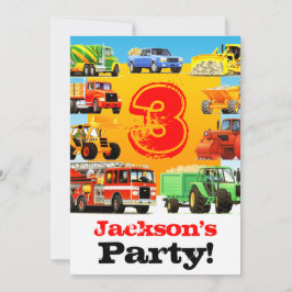 Bostäder 3:e födelsedagen - Bygg Lastbil Party Inbjudningar