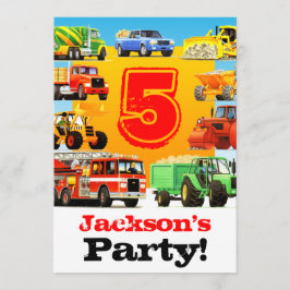 Bostäder 5:e födelsedag i Lastbilar Party Inbjudningar