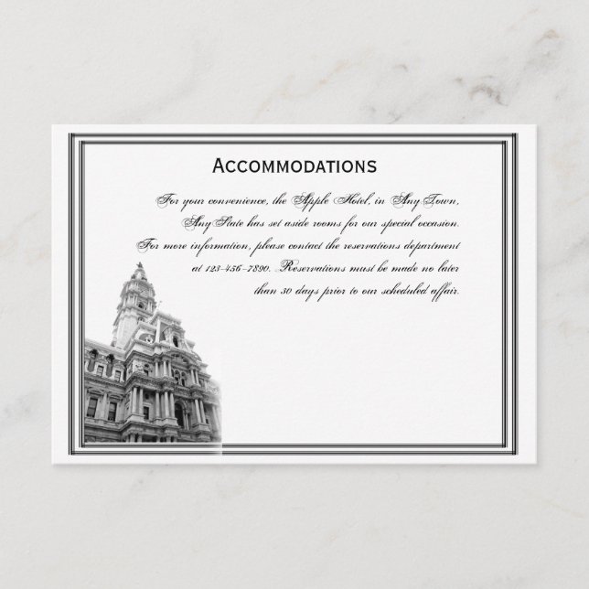Bostäder för Philadelphia Destination Wedding Tilläggskort (Framsida)
