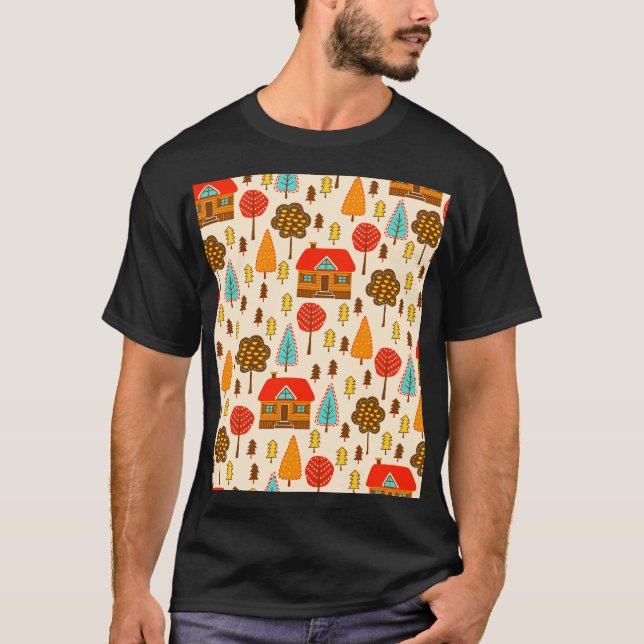 Bostäder Forest Vintage Seamless Mönster T Shirt (Framsida)