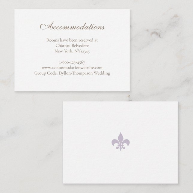 Bostäder i Lila Fleur de Lis Bröllop Tilläggskort (Fram/baksida)