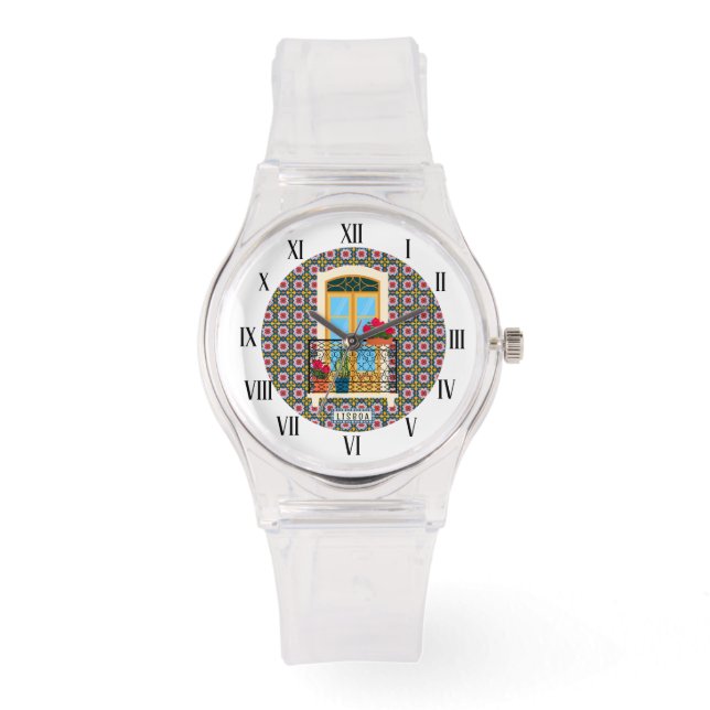 Bostäder i Lissabon med växter och plattor Armbandsur (Framsida)