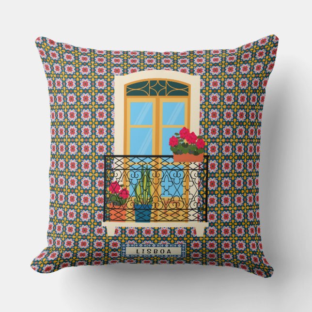 Bostäder i Lissabon med växter och plattor Kudde (Framsida)