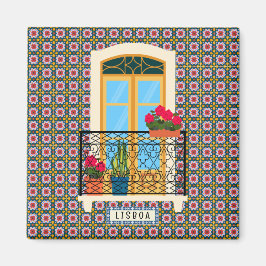 Bostäder i Lissabon med växter och plattor Magnet