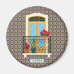 Bostäder i Lissabon med växter och plattor Magnet